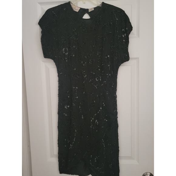 Lawrence Kazar New York Black Cocktail Dress  Pure Silk Size S Sequences Vintage - Picture 9 of 10